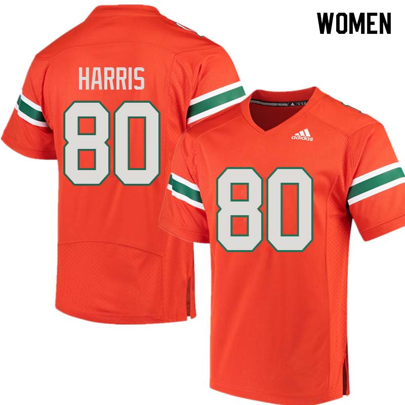 Women Miami Hurricanes #80 Dayall Harris College Football Jerseys Sale-Orange
